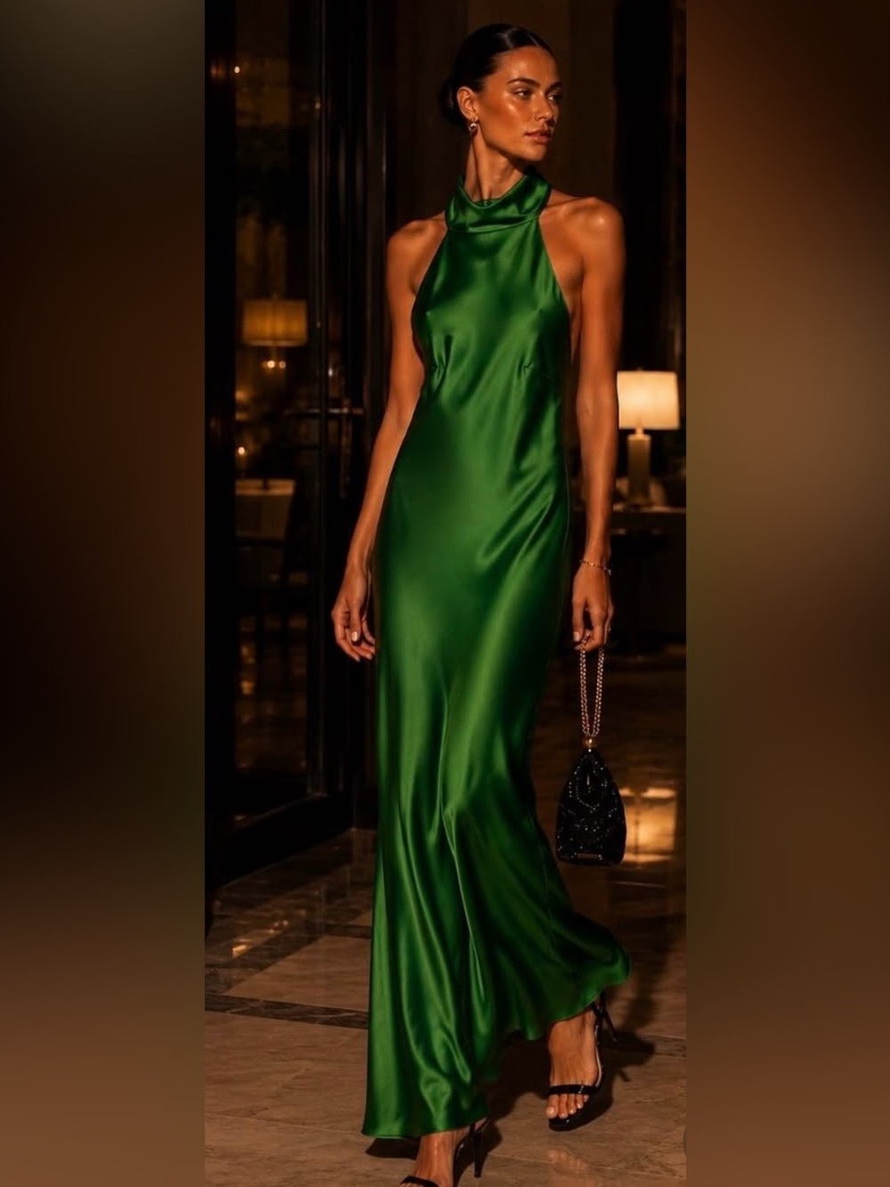 ZARA SATIN TIE-DETAIL MAXI DRESS